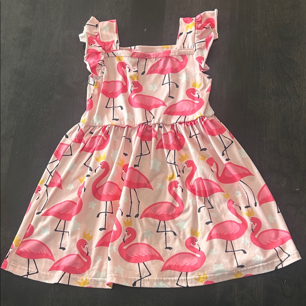 SHEIN Pink Flamingo Print Kids Dress